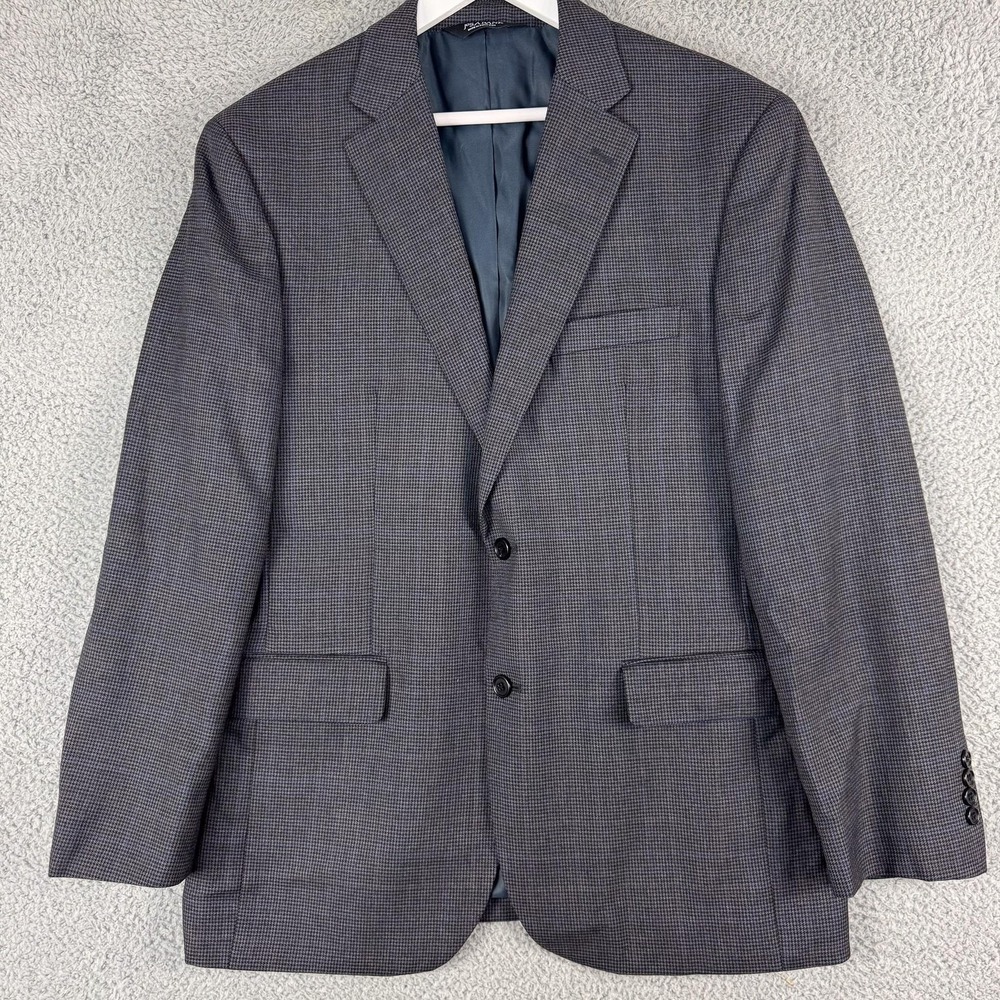 Jos A Bank Blazer Mens 40 Regular Gray Wool Houndstooth Windowpane Sport Coat